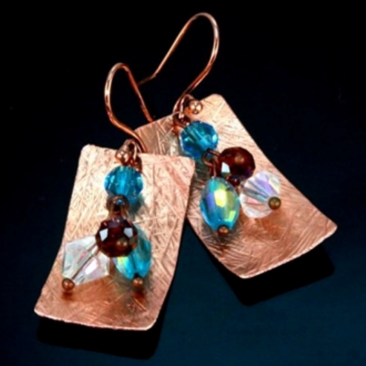 Swarovski Crystal earrings hammered Copper