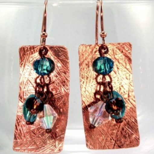 Swarovski Crystal earrings hammered Copper