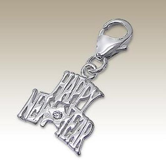 Happy New Year clip on charm Sterling Silver