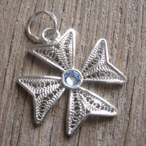 Maltese Cross Filigree pendant Sterling Silver 2cm light blue