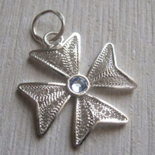 Maltese Cross Filigree pendant Sterling Silver 2cm light blue