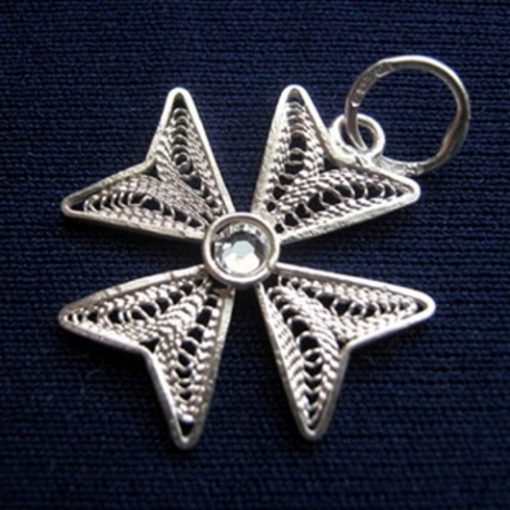 Maltese Cross filigree pendant Sterling Silver 2cm clear