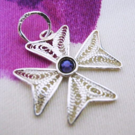 Maltese Cross filigree pendant Sterling Silver 2cm purple