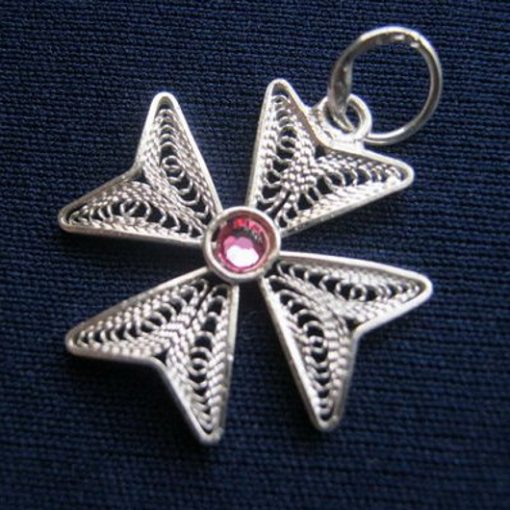 Maltese Cross filigree pendant Sterling Silver 2cm pink