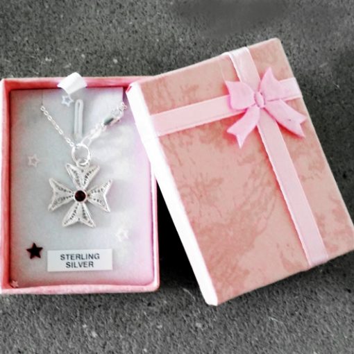 Maltese Cross filigree pendant 2cm with chain Gift boxed