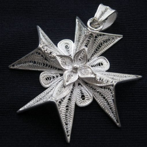 Maltese Cross filigree pendant Sterling Silver 4cm