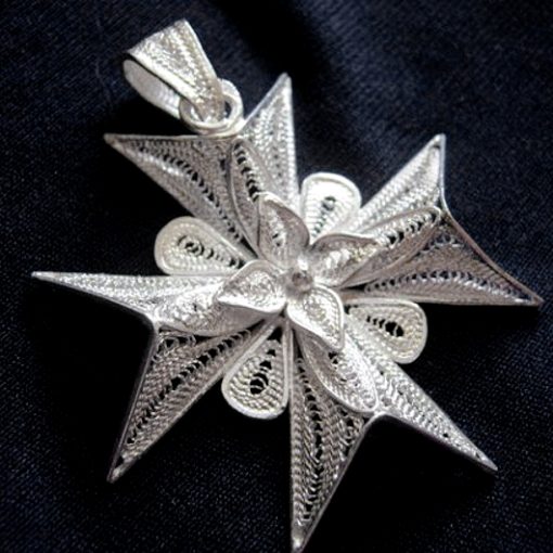 Maltese Cross filigree pendant Sterling Silver 4cm