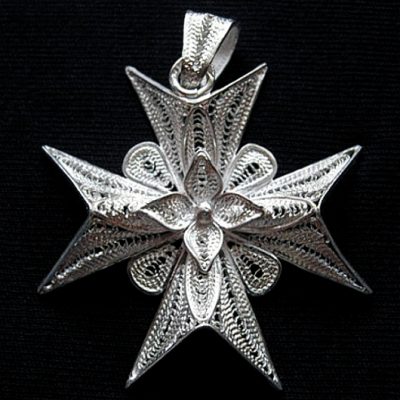 Maltese Cross filigree pendant Sterling Silver 3.5cm