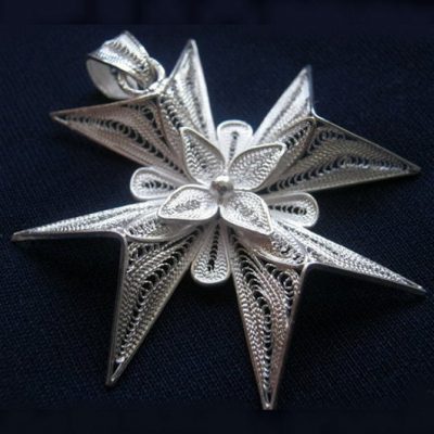 Maltese Cross filigree pendant Sterling Silver 5cm