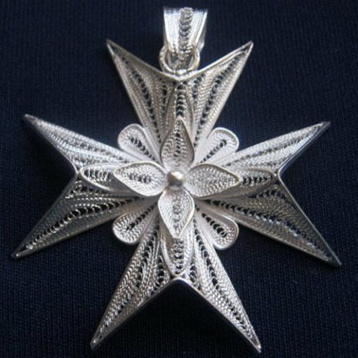 Maltese Cross filigree pendant Sterling Silver 5cm