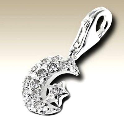 Moon Star clip on charm Sterling Silver