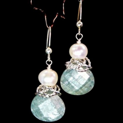 Pearl earrings Aquamarine Sterling Silver