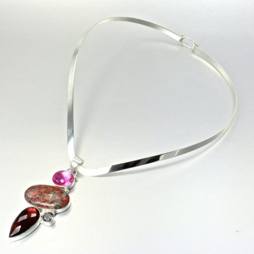 Sterling Silver necklace pendant Garnet Jasper Mystic Topaz