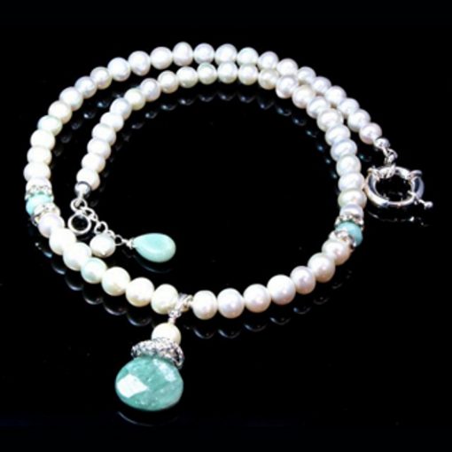 Pearl necklace Aquamarine Sterling Silver