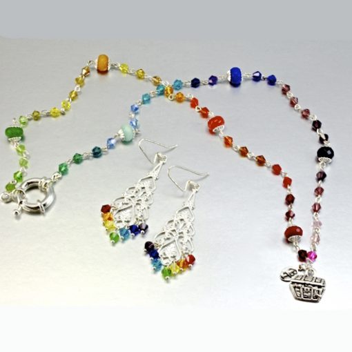 Swarovski Crystal earrings necklace set rainbow Gemstones