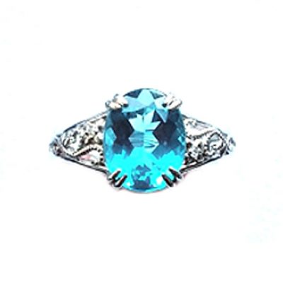 14kt white Gold ring blue stone