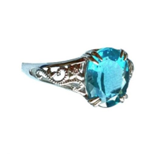 14kt white Gold ring blue stone