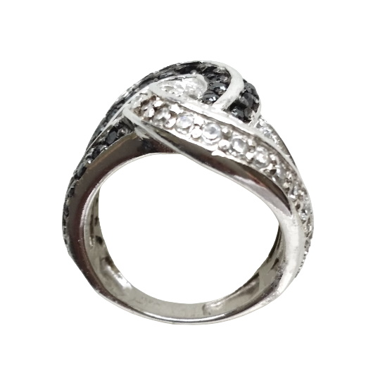 Ring Sterling Silver clear black zirconia KNOTTY