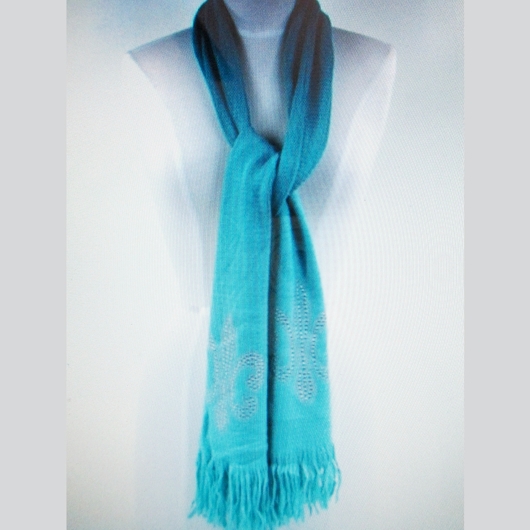 Fleur De Lis Scarf Turquoise Blue Silver Embossed On Both Sides   Scarf Fringe Turquoise Fleur De Lis Dwj Scf 00052 530 1 