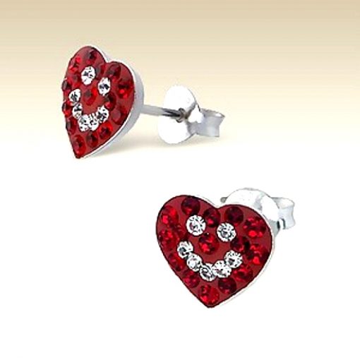 Smiley Heart stud earrings Sterling Silver crystal