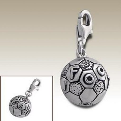 Football soccer 3D clip on charm Sterling Silver