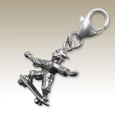 Skateboard clip on charm Sterling Silver