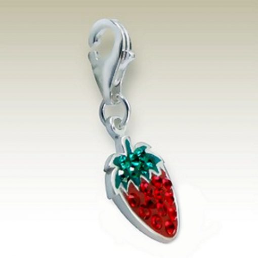 Strawberry clip on charm Sterling Silver crystal