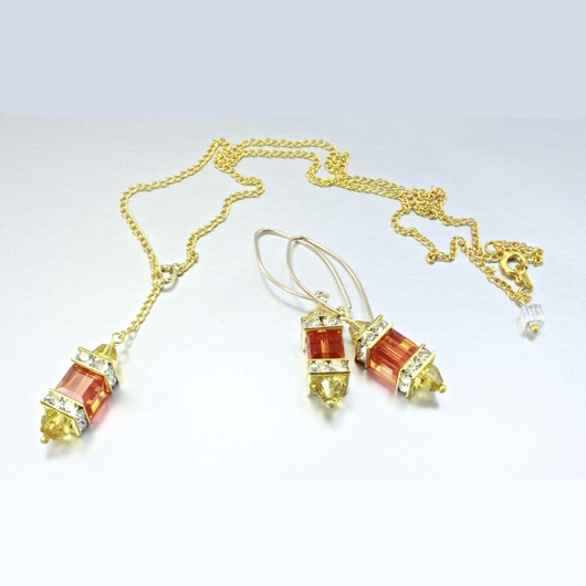 14K gold filled earrings 18K GF necklace set Swarovski SUN
