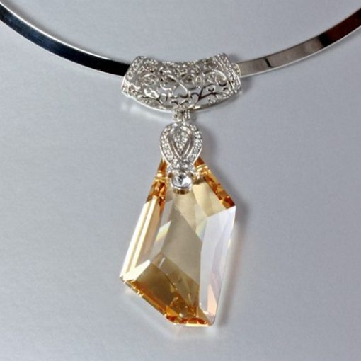 Swarovski Crystal necklace pendant Sterling Silver De-Art GOLDEN SHADOW