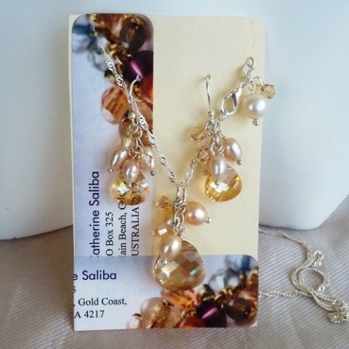 Swarovski Crystal necklace earrings set Sterling Silver GOLDEN SHADOW