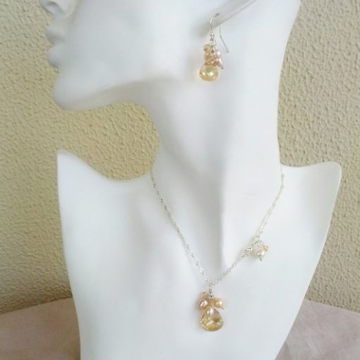 Swarovski Crystal necklace earrings set Sterling Silver GOLDEN SHADOW