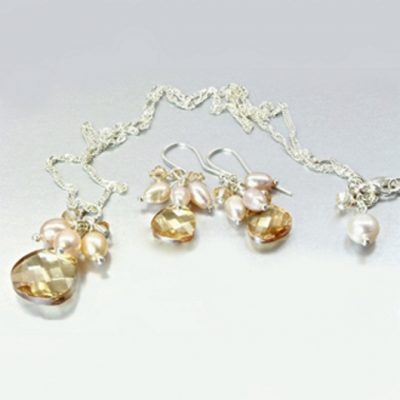 Swarovski Crystal necklace earrings set Sterling Silver GOLDEN SHADOW