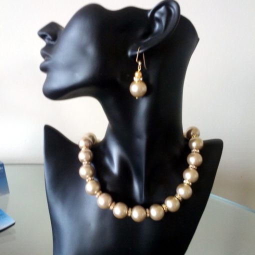 Swarovski Pearls earrings necklace Set GOLD