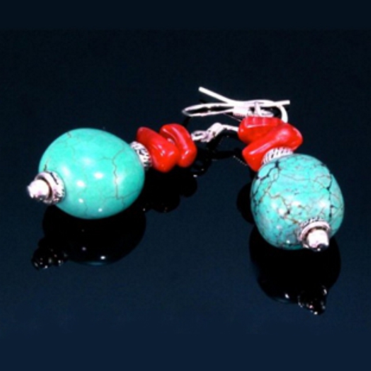 erling Silver earrings Turquoise red Coral