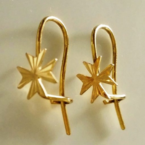 9ct Gold Maltese Cross earrings hook diamond cut