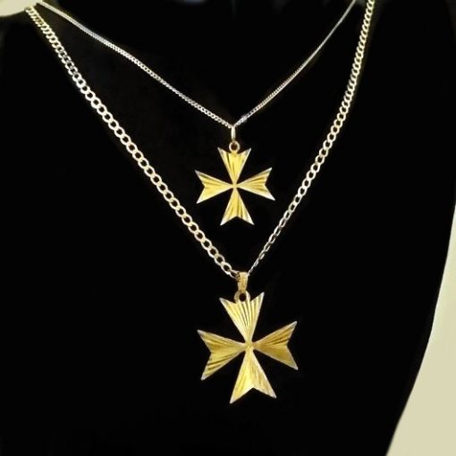 9ct Gold Maltese Cross pendants diamond cut with Curb chain