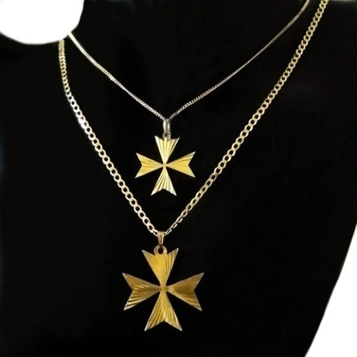 9ct Gold Maltese Cross pendants diamond cut with Curb chain