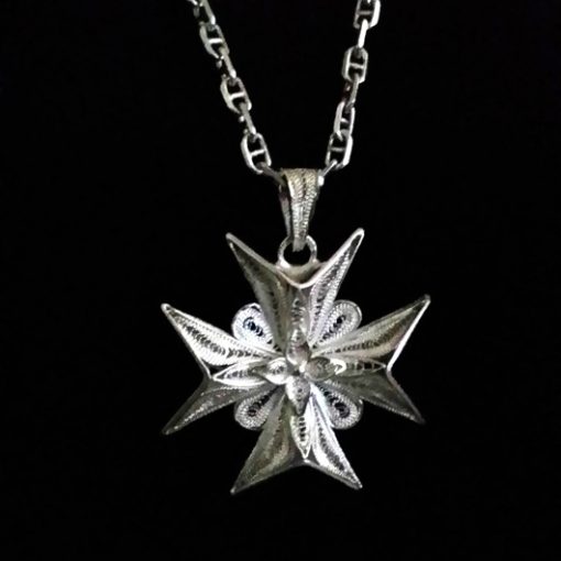 Maltese Cross filigree pendant Sterling Silver 3D double sided