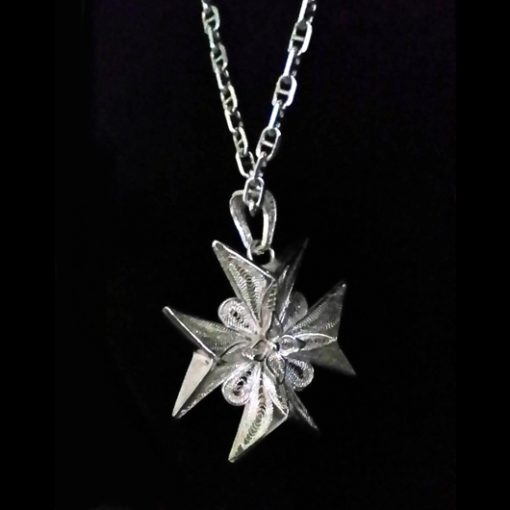 Maltese Cross filigree pendant Sterling Silver 3D double sided