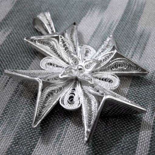 Maltese Cross filigree pendant Sterling Silver 3D double sided