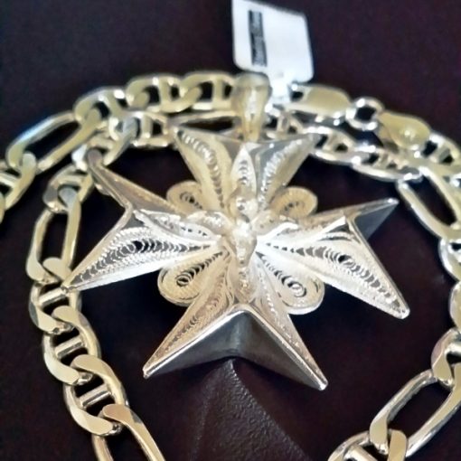 Maltese Cross filigree pendant Sterling Silver 3D double sided