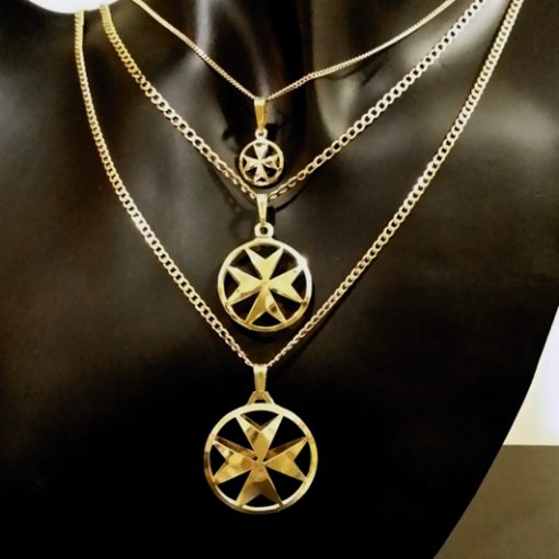 9ct Gold Maltese Cross double sided pendants on Curb chain
