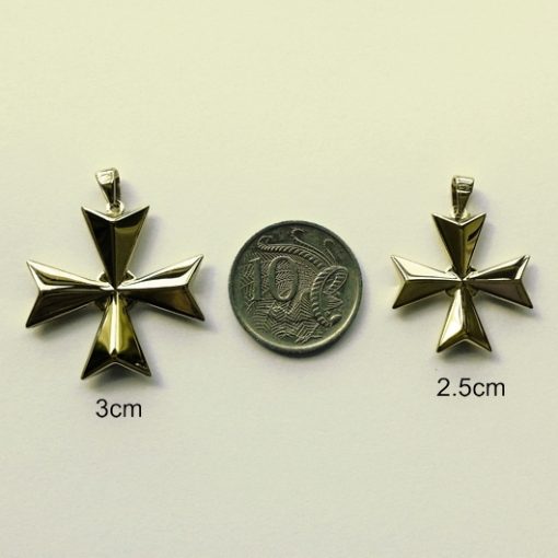 9ct Gold Maltese Cross 3D pendants 3cm and 2.5cm