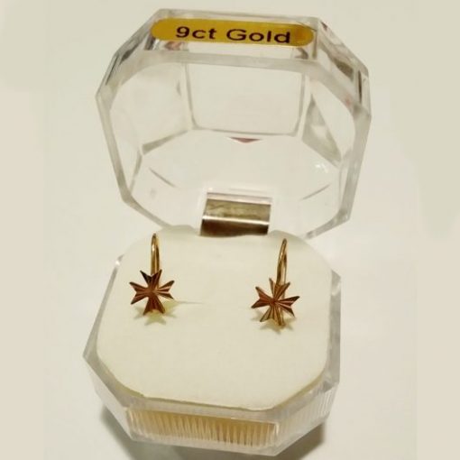 9ct Gold Maltese Cross earrings hook diamond cut