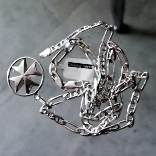 Maltese Cross double sided Sterling Silver pendant 23mm with Figaro anchor chain