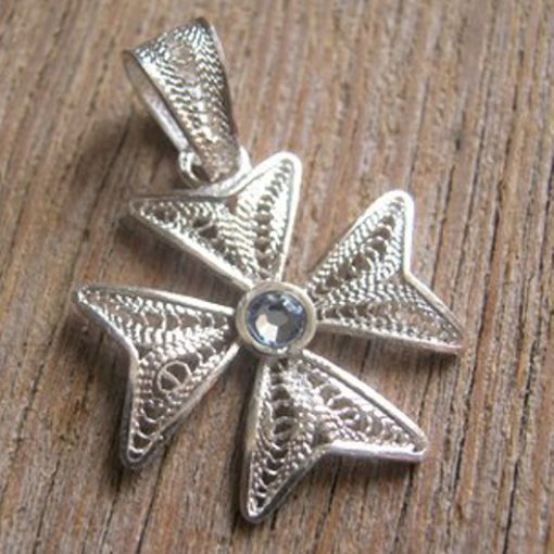 Maltese Cross filigree bail pendant Sterling Silver 2cm light Blue