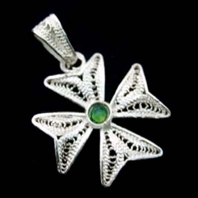 Maltese Cross filigree bail pendant Sterling Silver 2cm Green