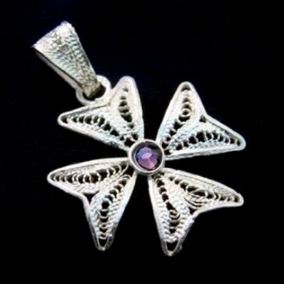 Maltese Cross filigree pendant Sterling Silver 2cm Purple