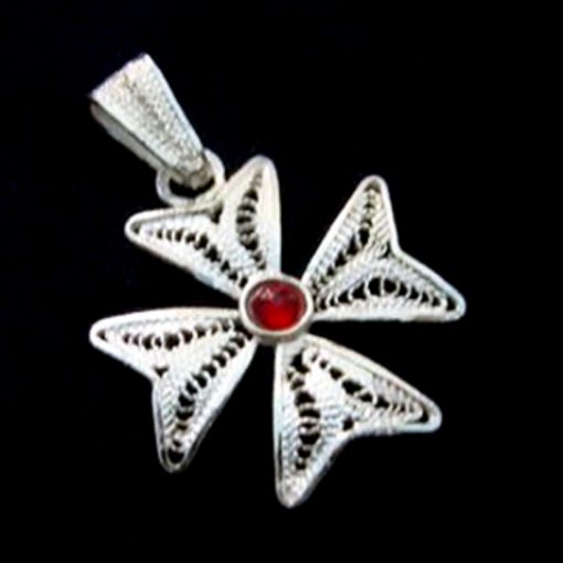 Maltese Cross filigree bail pendant Sterling Silver 2cm Red