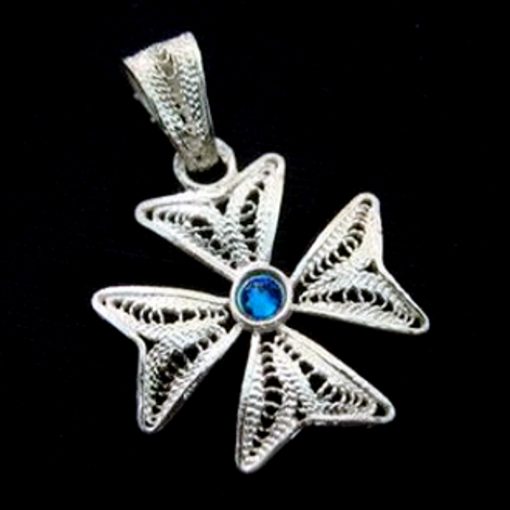 Maltese Cross filigree bail pendant Sterling Silver 2cm dark Blue